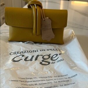 Genuine Italian Mustard Leather Clutch with Crossbody strap